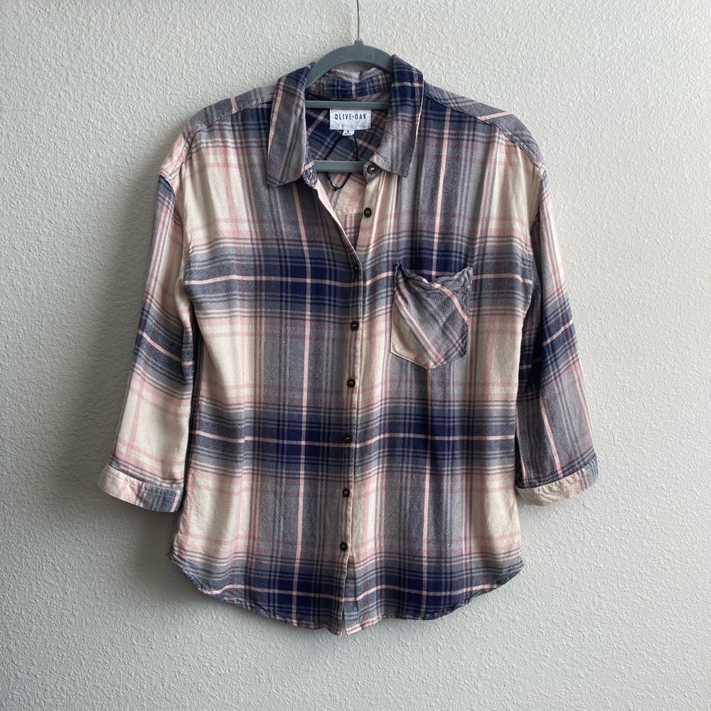 Olive + Oak GUC S Purple, Pink Beige flannel shirt
